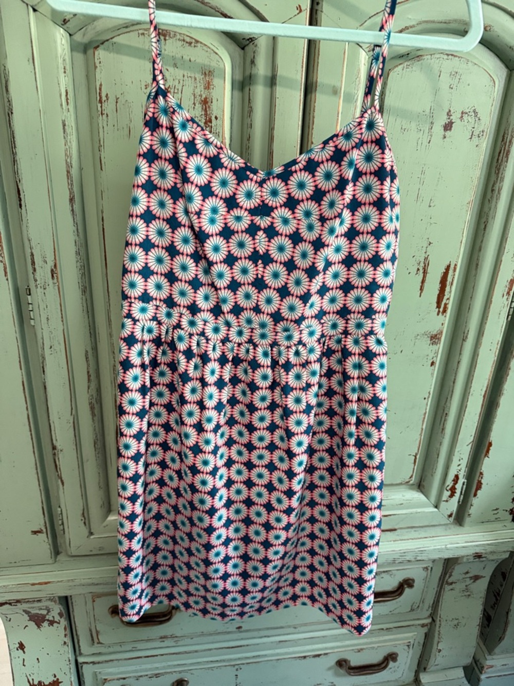 J. Crew Teal, Pink & Navy Daisy-Print Spaghetti-Strap Dress